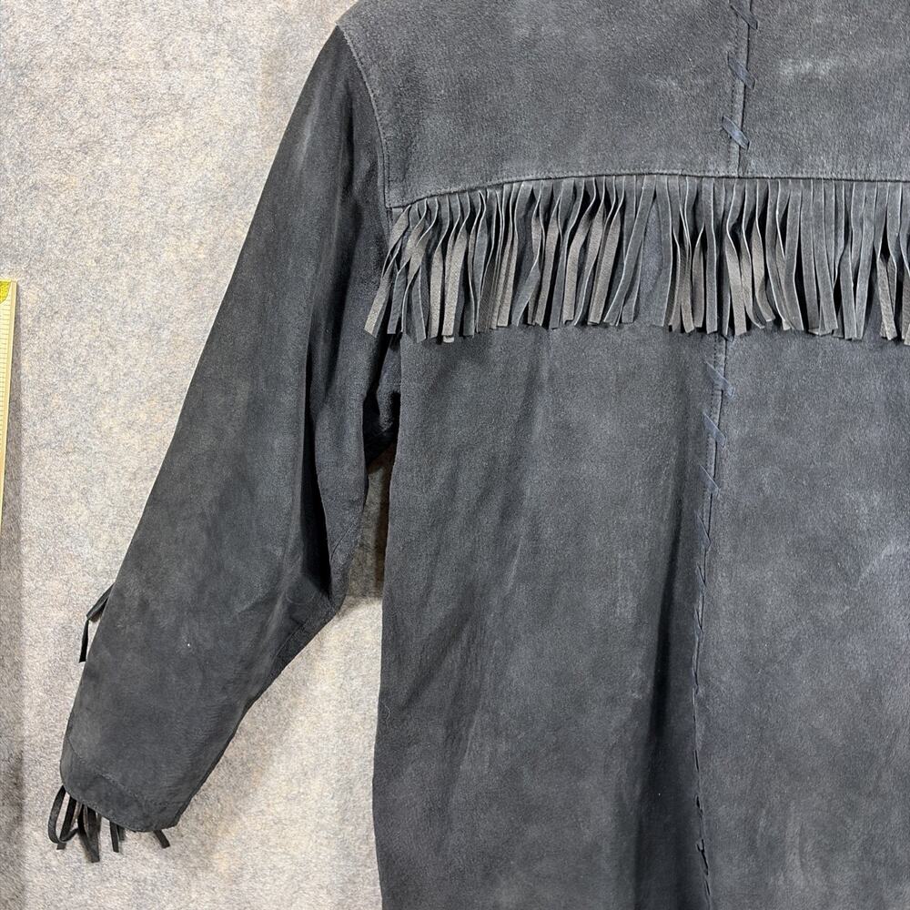Vtg Adrienne Vittadini Women’s Petite Black Suede Jacket Leather Fringe 90s - Picture 14 of 14